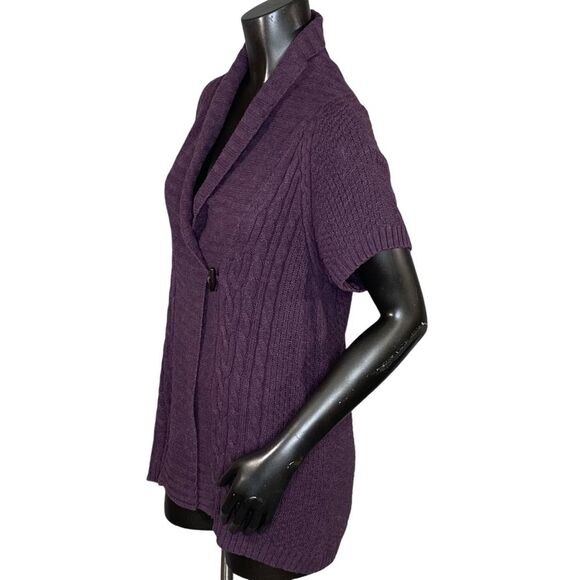 Sonoma Short Sleeve Cable Knit Cardigan Wrap Sweater Womens Size Large w Button - Picture 2 of 6